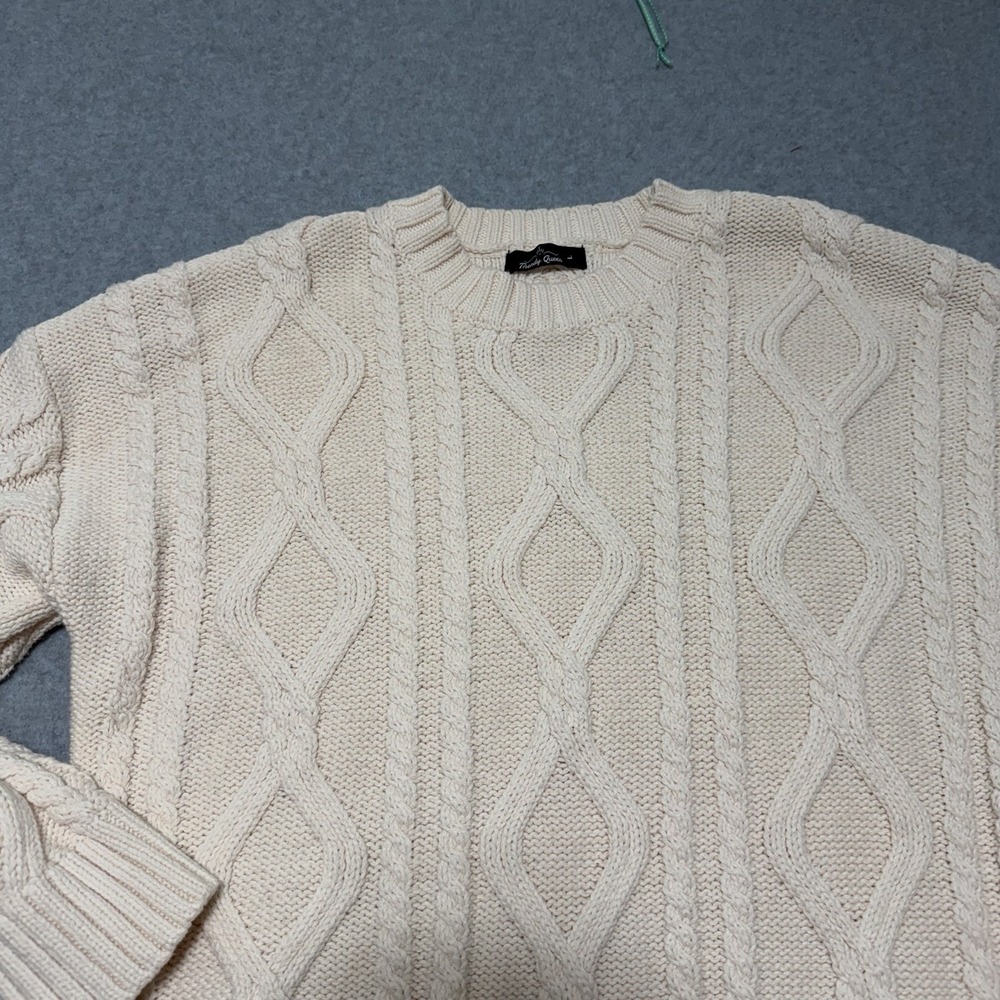 Trendy Queen Pullover Chunky Cableknit Cabincore Sweater Cream Stretch Cozy Sz L - Picture 3 of 11